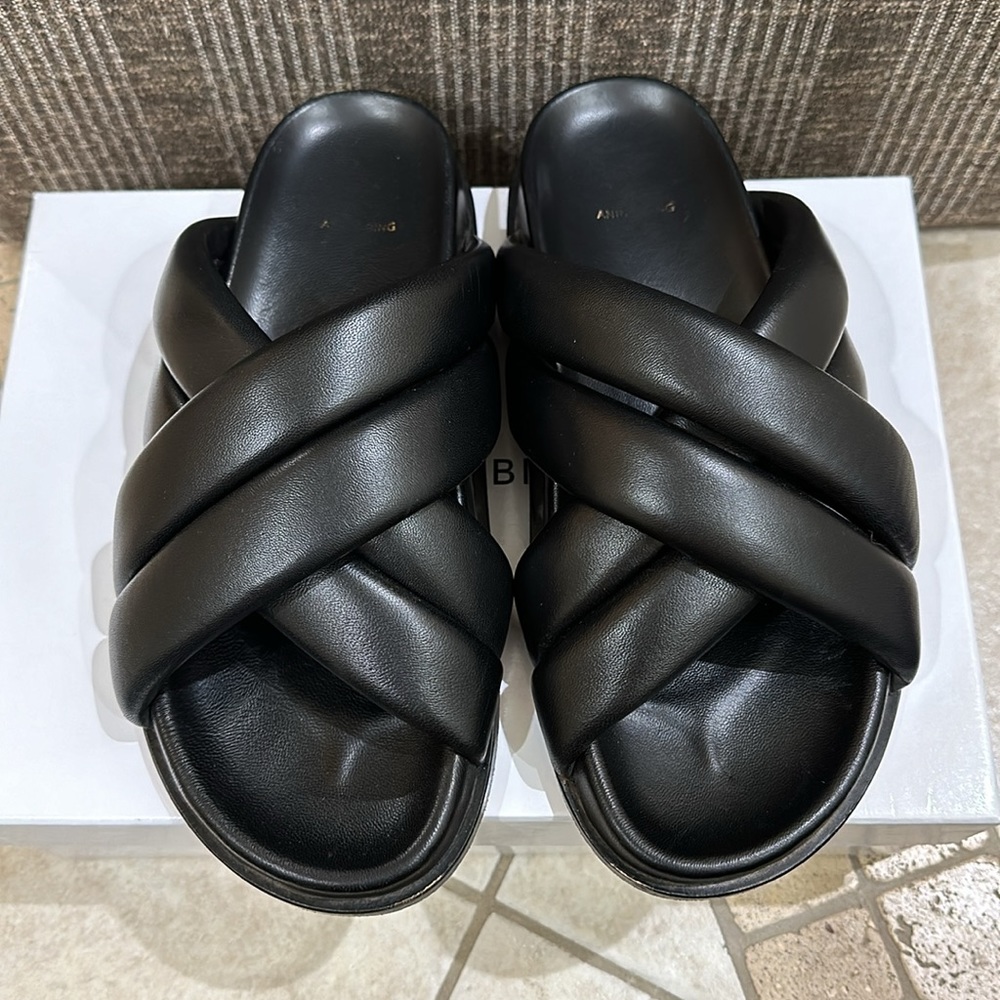 Anine Bing Lizzie Slides Sandals - Black Size 37